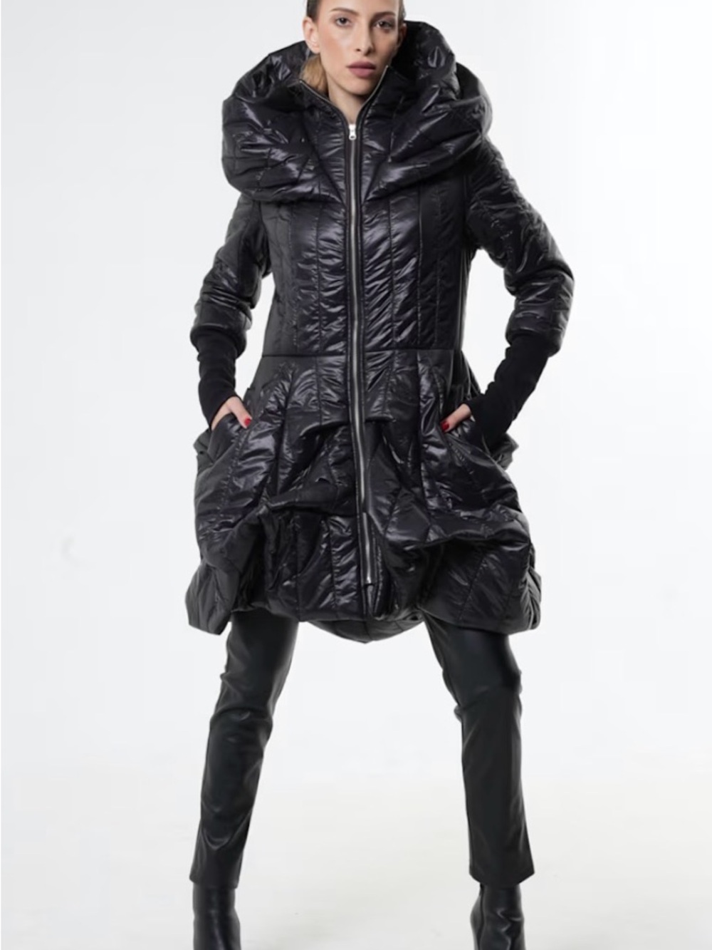 Extravagant Sculpted Puffy Coat In Black by METAMORPHOZA - Picture 2 of 9